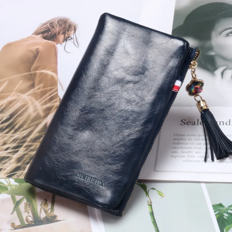 New Fashion Retro Long Buckle Ladies Wallet Coin Purse Pu Multi-card Card Bag Tassel Pendant Luxury Clutch
