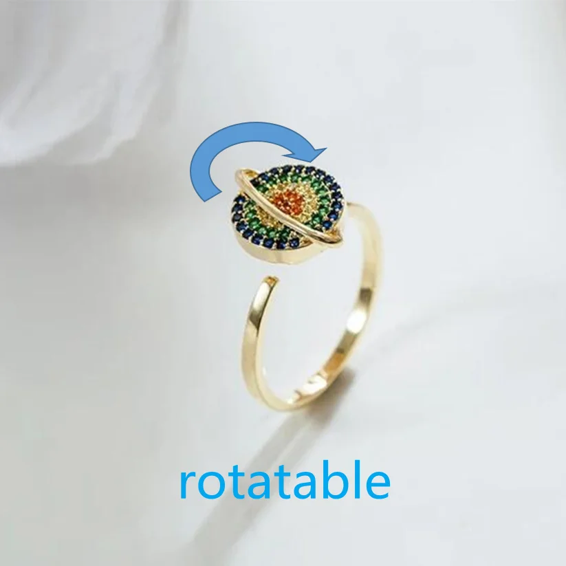 Anillo de ansiedad ajustable de planeta giratorio para mujer, anillos antiestrés inusuales, Emo de circón giratorio Vintage, nueva tendencia, 2021