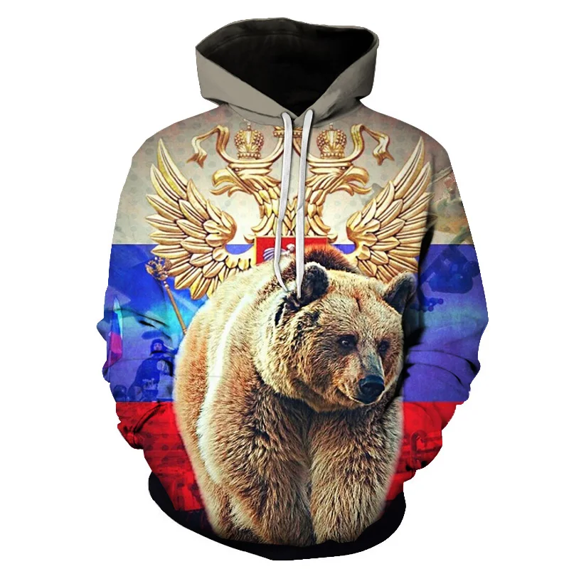 

Retro Bear 3D Print Hoodie National Flag of Russia Sweatshirt Men Long Sleeve Sweatshirt Pullover Autumn Comfortable Clothing