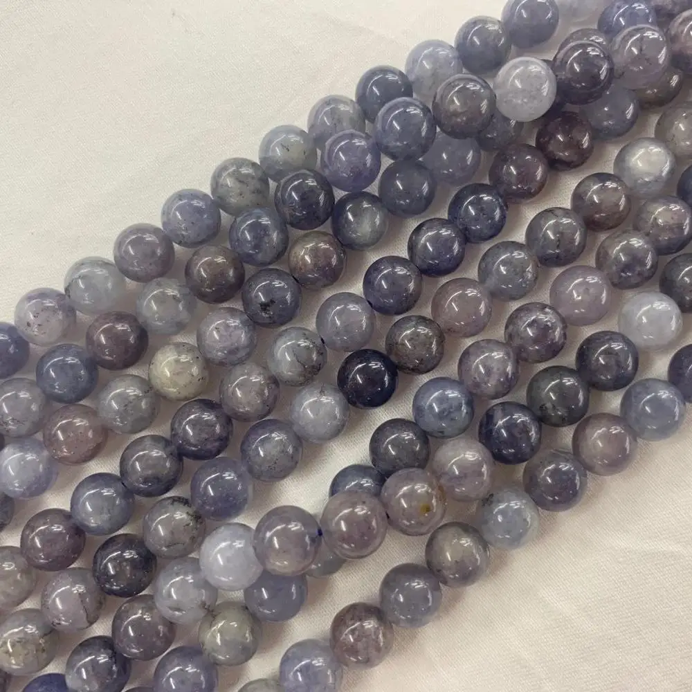 حجر ايوليت طبيعي مستدير لصنع المجوهرات أساور خرز للنساء فاصل تطريز ذاتي الصنع حلية خرز