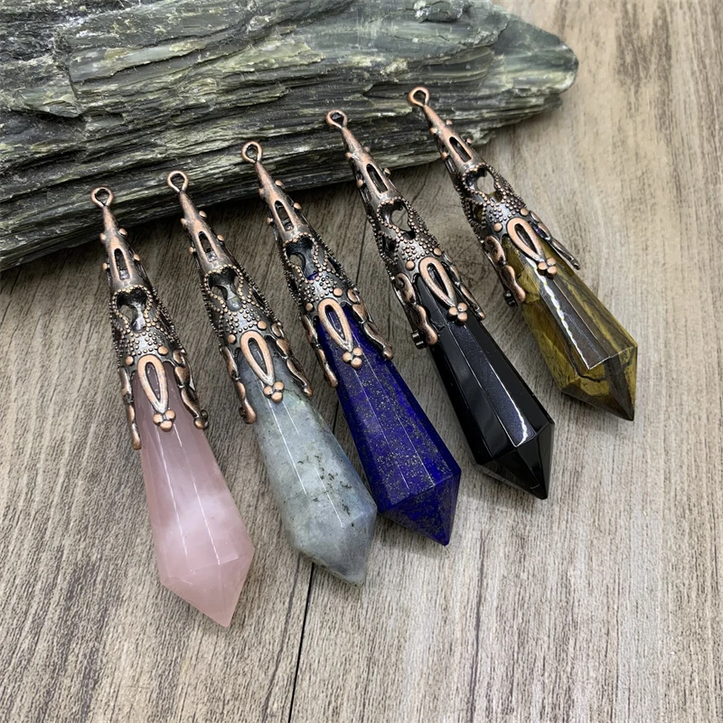 

10PCS Large Natural Gemstones Crystal Quartz Labradorite Stone Boho Vintage Pendant, Pyramid Divination Reiki Healing Amulet