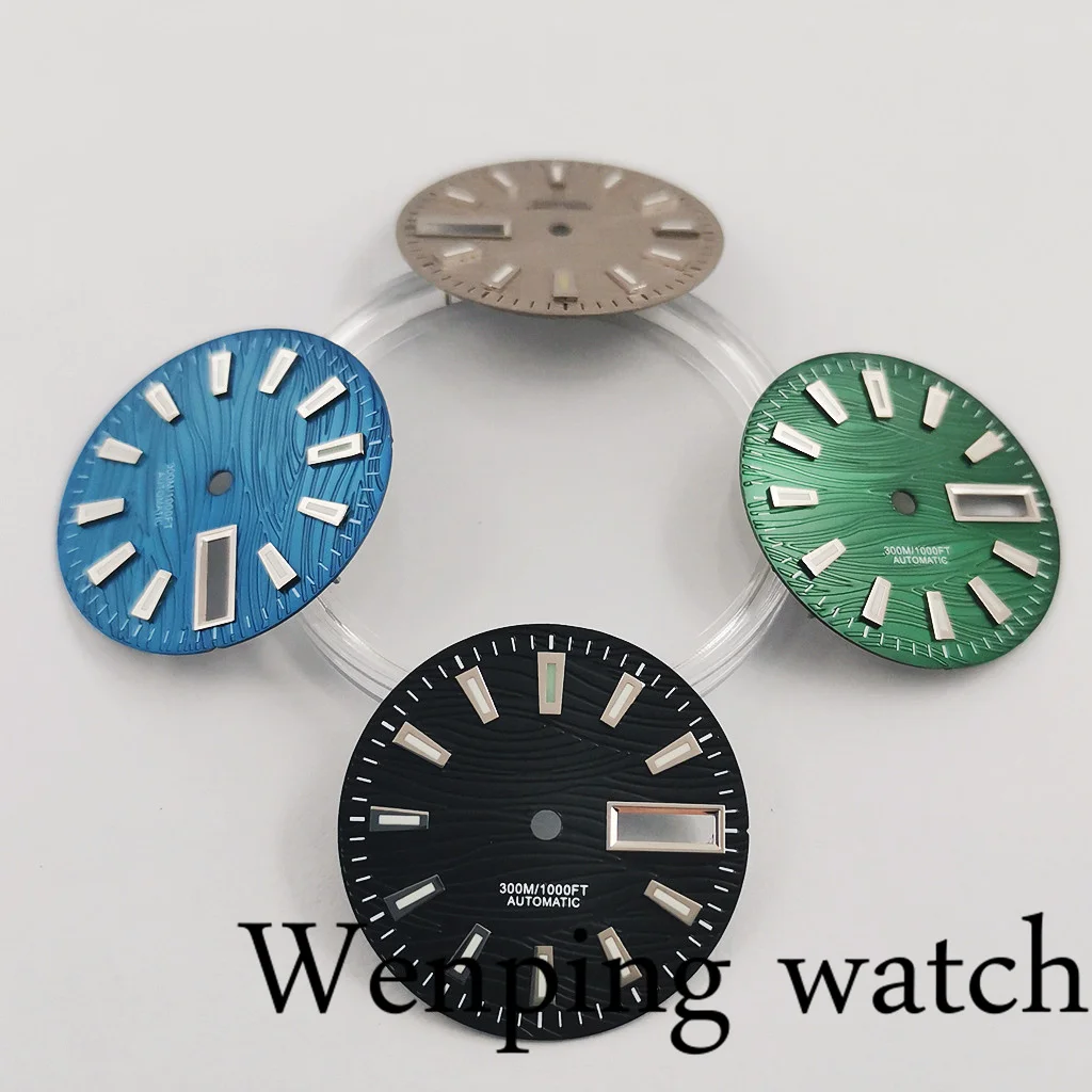 New 29mm No Logo Sterile Window Luminous Black Blue Green Gray Dial Fit NH35 NH36 Movement Watch Assembly Accessories