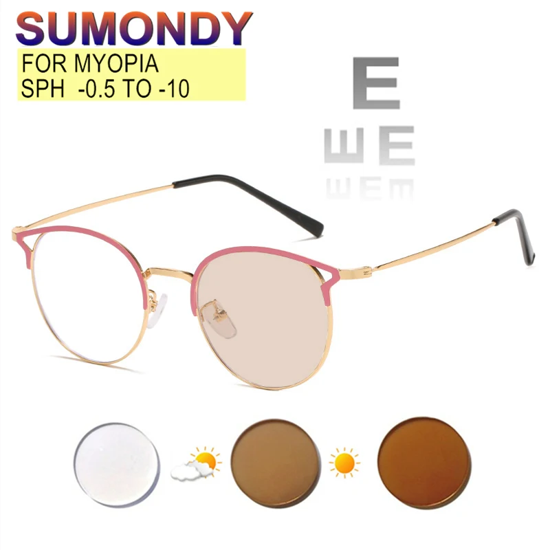 Prescription Glasses For Myopia -0.5 to -6.0 Women Men Fashion Cat Eyes Nearsighted Spectacles Anti Blue Ray Discolored UF104