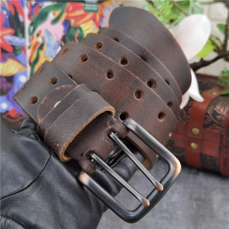 Retro Mannen Riem 38Mm Metalen Dubbele Pin Gesp Leren Riem Mannen Jeans Brede Riem Voor Mannen Ceinture taille Riem Mannen MBT0068