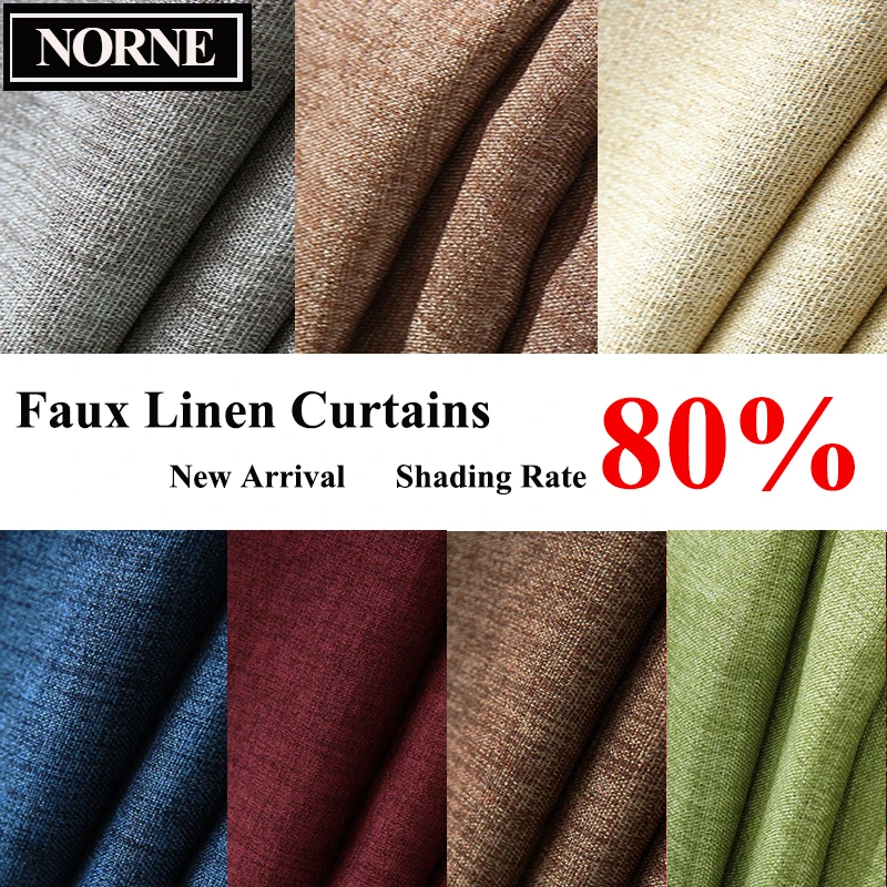 NORNE-Solid Color Faux Linen Blackout Curtains for Living Room, Modern Bedroom Window Curtains, Kitchen Blinds, New Fabric