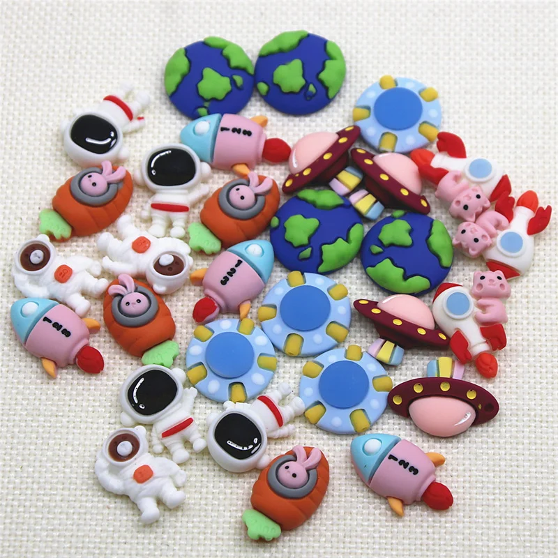 10pcs Resin Space/Astronaut/Earth/Flying saucer/Rocket Flat back Cabochon Art Supply Decoration Charm Craft hair bow center