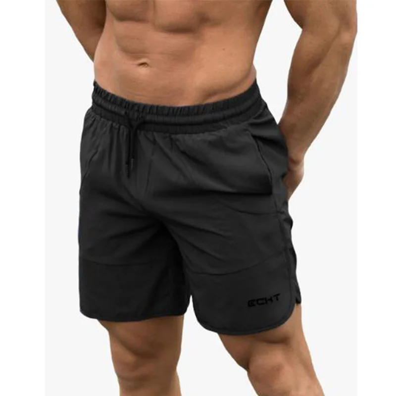 Shorts de poliéster masculino casual, musculação calça curta masculina, moletom com cordão até o joelho, ginástica fitness, nova moda