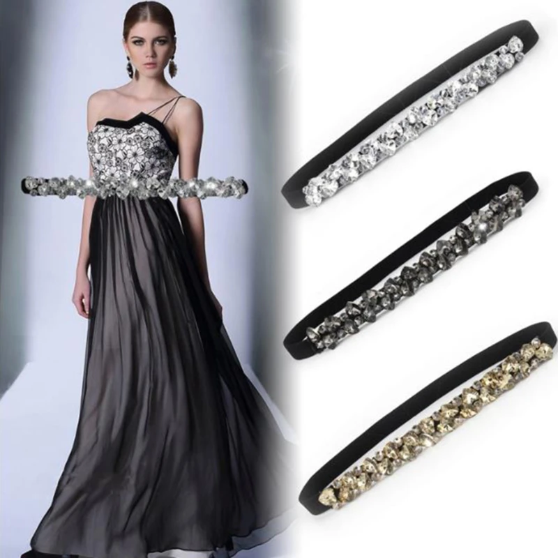 Quality Rhinestone Elastic Belt Women\'S Dress Full Crystal Black Female Belt Coat Down Fashion Luxury Ladies Belt