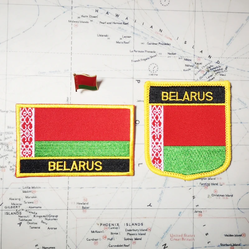 BELARUS National Flag Embroidery Patches Badge Shield Square Shape Pin  One Set  On The Cloth Armband   Backpack  Decoration