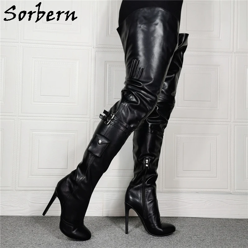 Sorbern Custom Tight Wide Fit Boots Women High Heel Drag Queen Dance Boots Long Female Shoes Full Zipper Inside Sissy Boy Heels