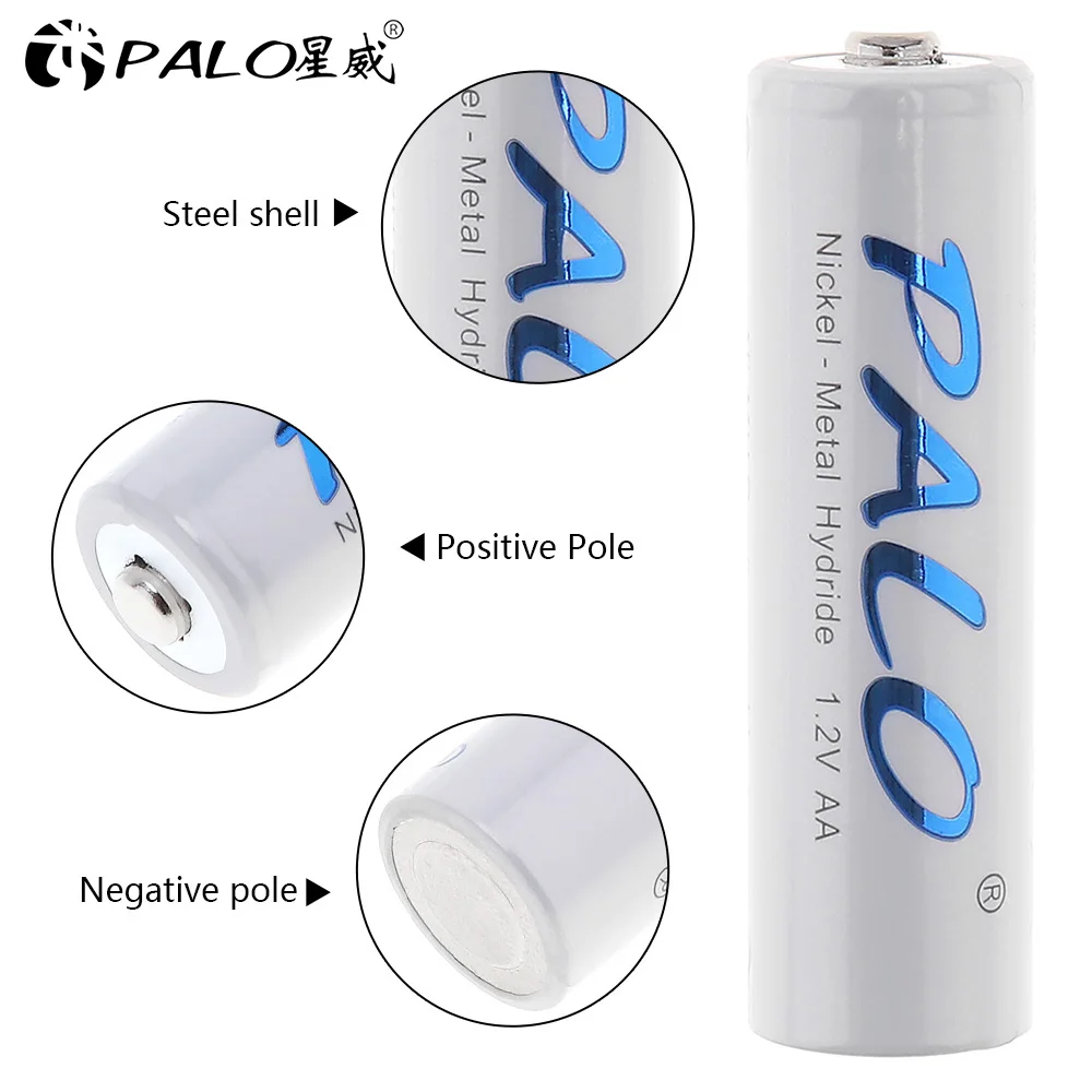 8-24pcs Palo AA Rechargeable Battery AA NiMH 1.2V 3000mAh Ni-MH 2A Pre-charged Bateria Low Self Discharge AA Batteries