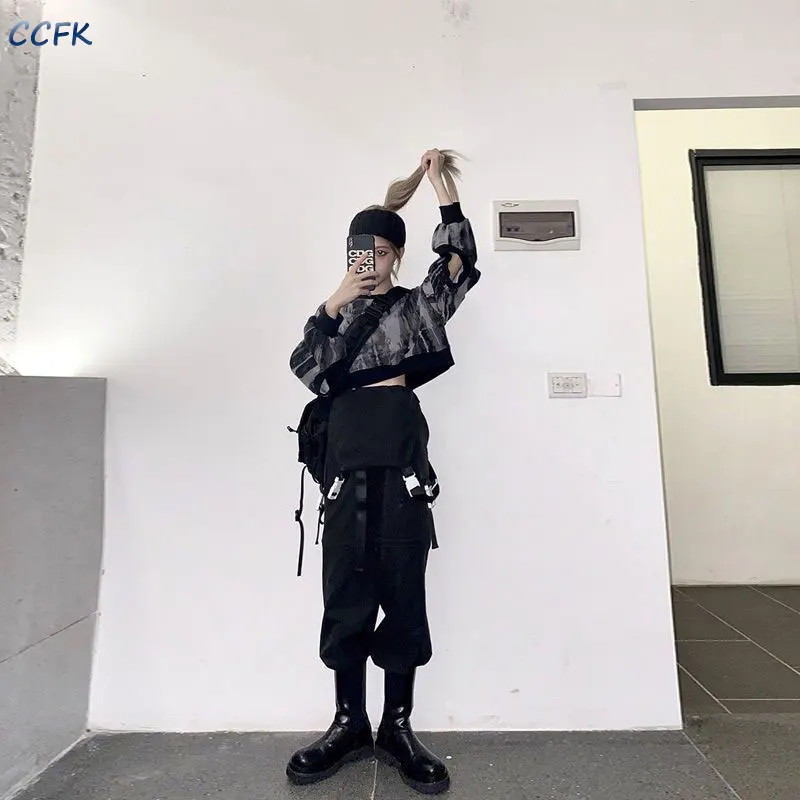 Dark Gothic Techwear Women Cargo Pants Harajuku Streetwear Black High Waist Trousers Female Mall Goth Emo Detachable Shorts 2023