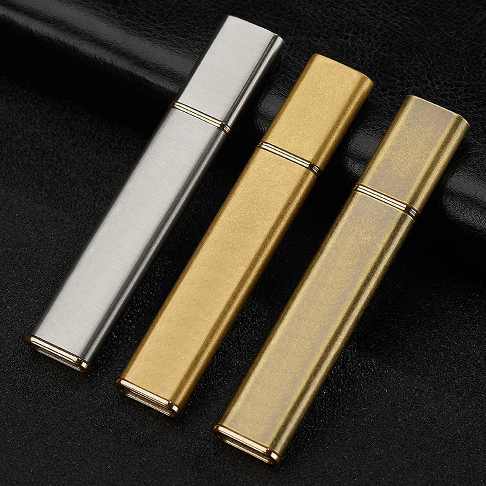 Long Metal Portable Kerosene Lighter Windproof Gasoline Lighters Gadgets For Men Ultrathin Vintage Brass Retro Petrol Lighters