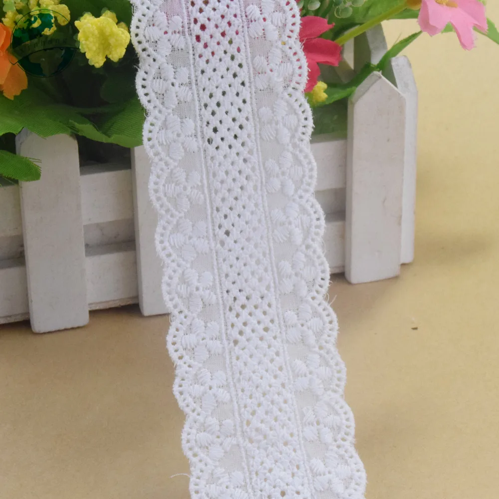 100% Cotton Embroidery Lace Sewing Ribbon Fabric Warp Knitting DIY Garment Wedding Accessories Guipure Trim 4cm Width #4241