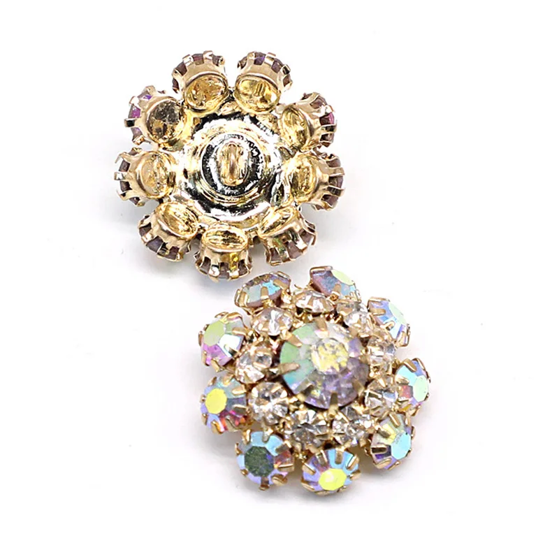 10PCS Flower Rhinestone Inlaid Alloy Crystal Vintage Buckles Apparel Sewing Shank Buttons With Hole Decoration Jewelry Crafts