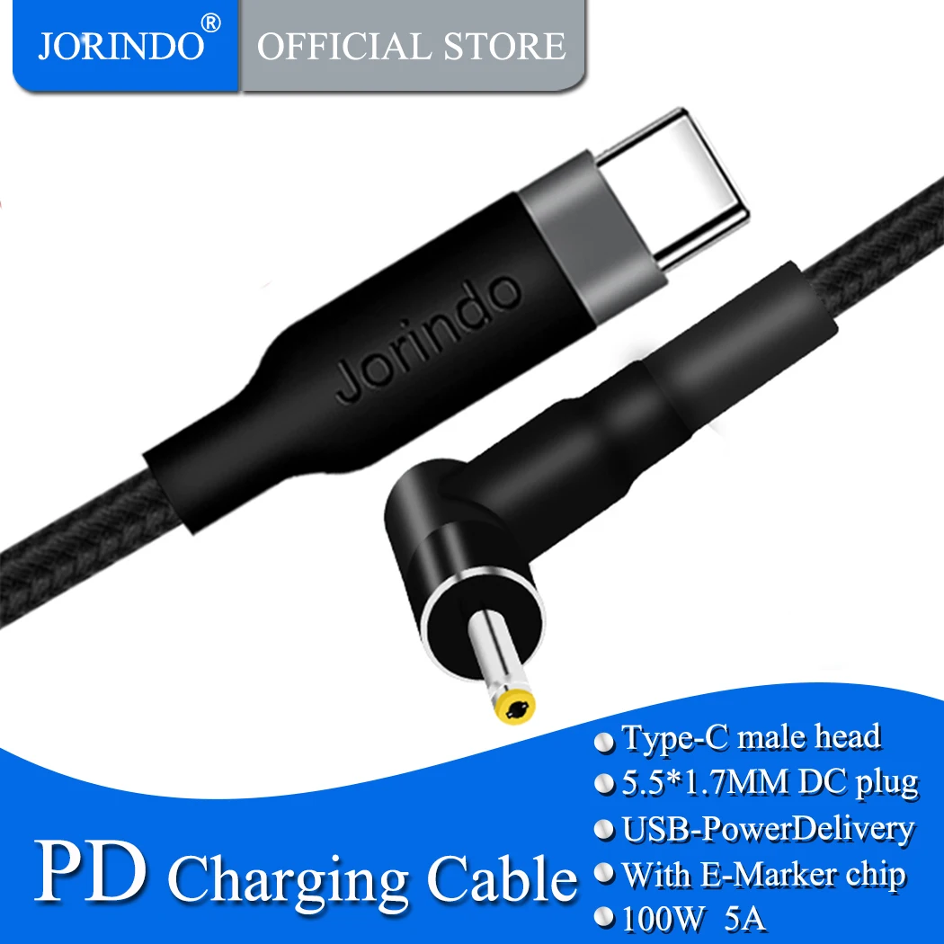 JORINDO ACER notebook power adapter fast charging 100W power charging cable，Type-C male plug to DC5.5*1.7MM male plug ，5A