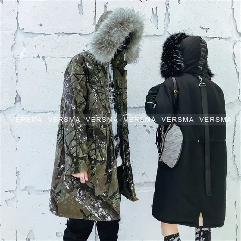 VERSMA Korean Style Camouflage Printed Warm Padded Men Winter Jacket Parka Russian Winter Coats Mens Long Winter Youth Jackets