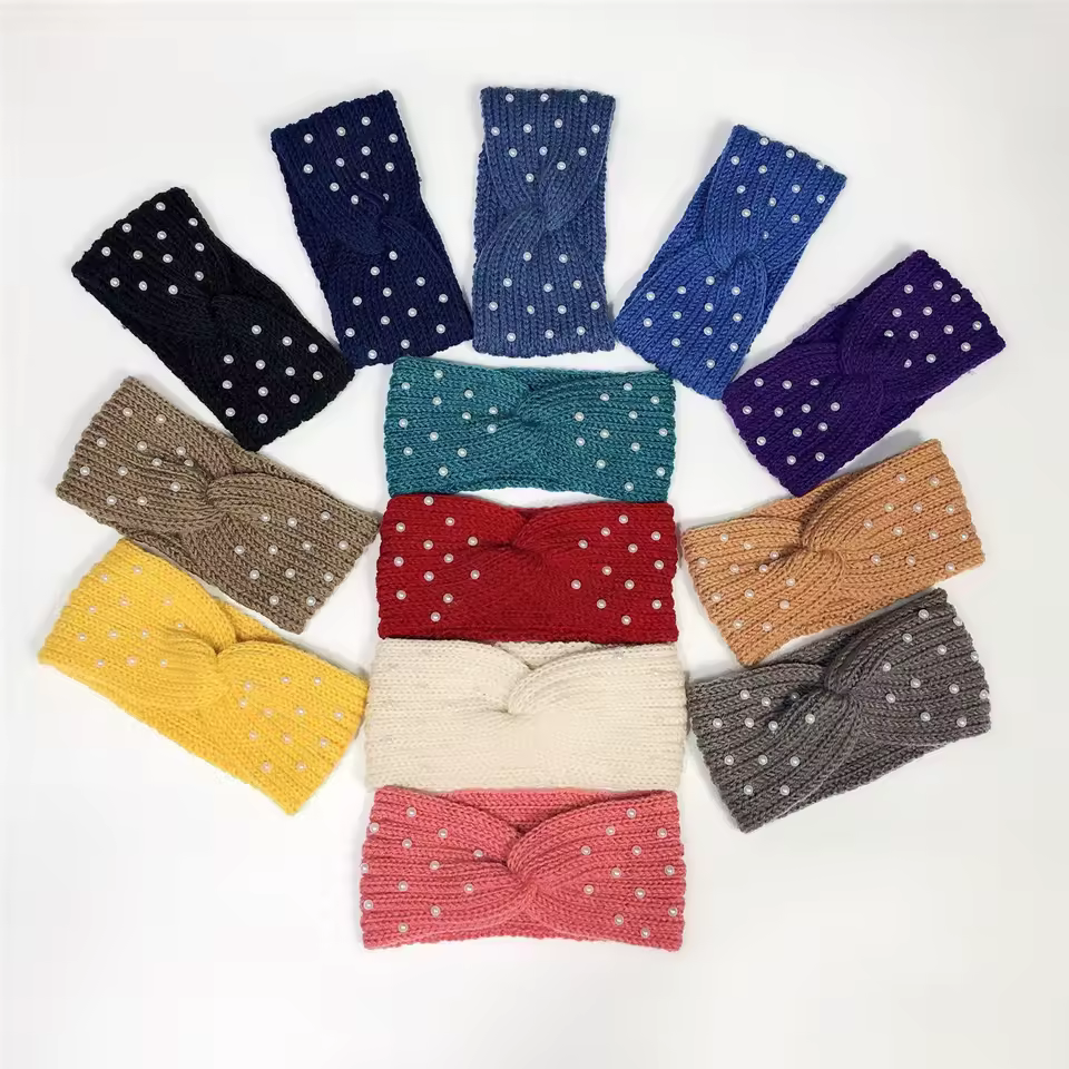 New Pearl Knitted Cross Headbands For Women Girls Handmade Hair Accessories Autumn Winter Headwear Ear Warmer Elastic Hair band - AliExpress 