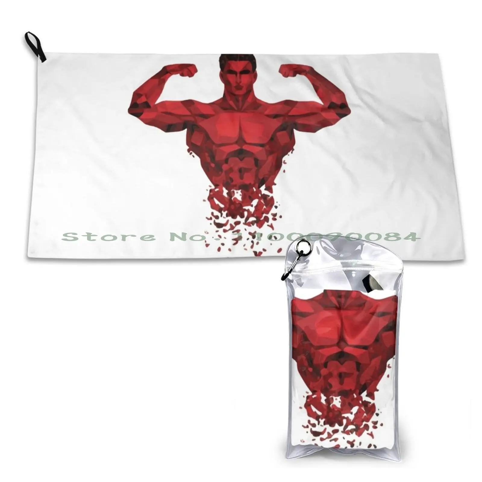 Classic Physique Bodybuilder Front Double Biceps Pose Quick Dry Towel Gym Sports Bath Portable Lemnos Island International