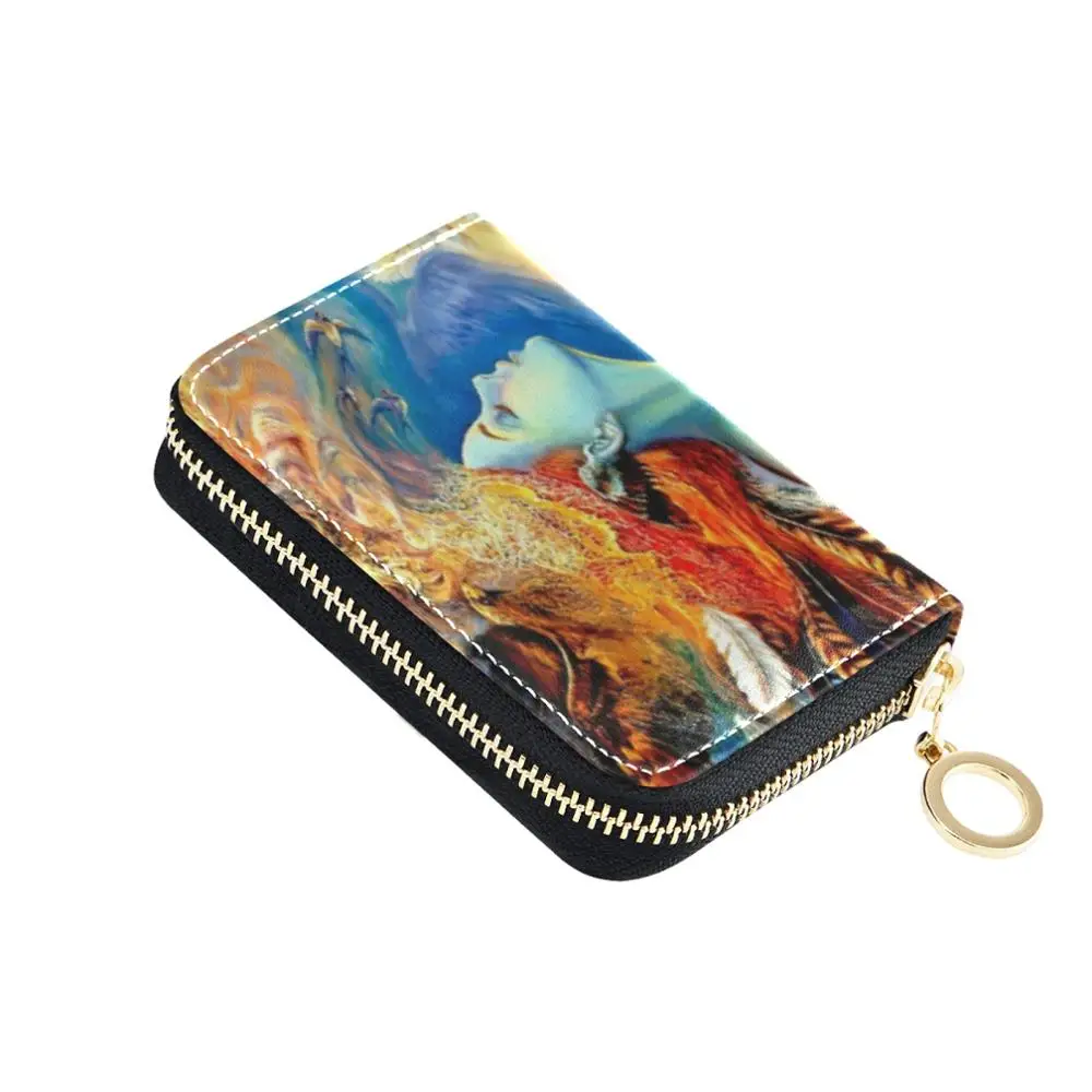 

ALAZA New Oil Painting Leather Women Business Card Holder Wallet Zipper Bank Credit Card Case ID Holders RFID Wallet Coin Purse