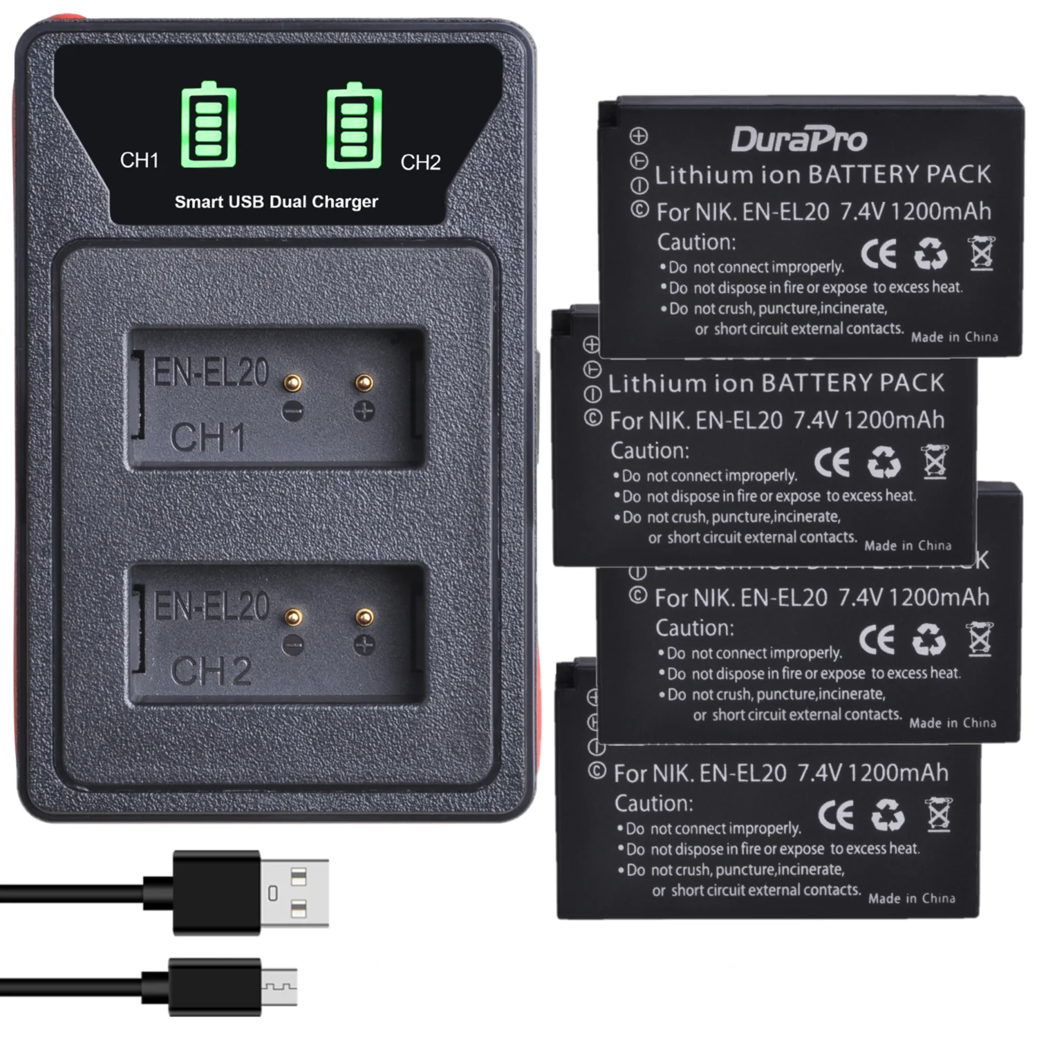 EN-EL20 EN EL20 EN-EL20a Battery with Charger for Nikon 1 j1, 1 J2, 1 J3, 1 S1, 1 V3, Coolpix P1000 AW1