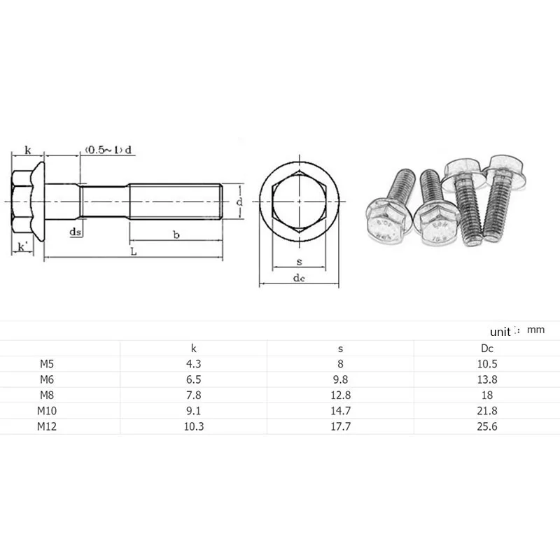 M8 - 1.25 304 stainless steel Flanged Hex Head Bolts Flange Hexagon screws A2-70