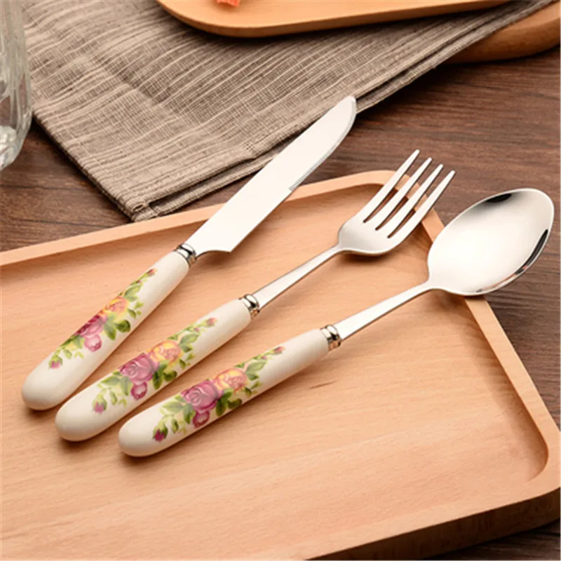 1pc Ceramic Handle Stainless Steel West Tableware Cutlery kitchen knives Fork Spoon Set Dinnerware Steak Knife Fork