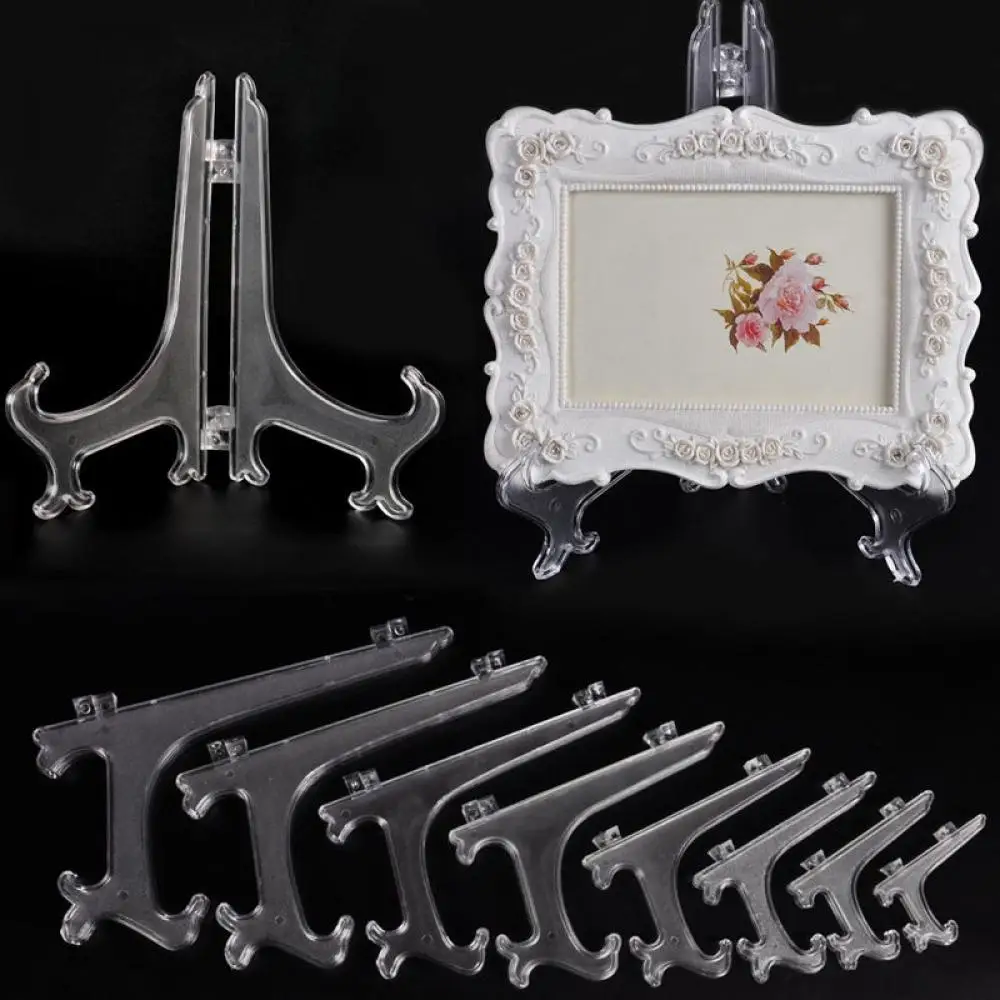 1pc 3/5/7/9inch Fashion Clear Plastic Plate Display Stand Picture Frame Transparent Easel Holder Arts Case Holders Photo Display