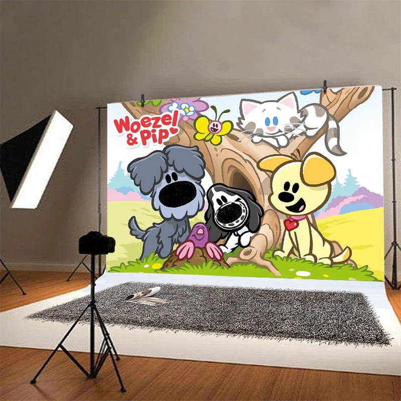 Woezel en Pip Photo Backdrop Boys Kids Happy Birthday Party Photograph Background Girls Banner Photocall Decoration