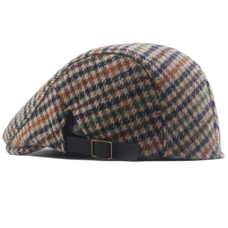 HT3492 Beret Cap Plaid Wool Beret Hat Men Women Adjusted Flat Cap Male Female Artist Painter Autumn Winter Hat Berets for Men