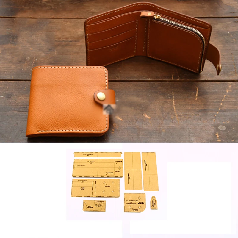 

DIY leather craft card holder with zipper coin bag heavy weight 500gsm template pattern 11x10x2cm hollowed stencil