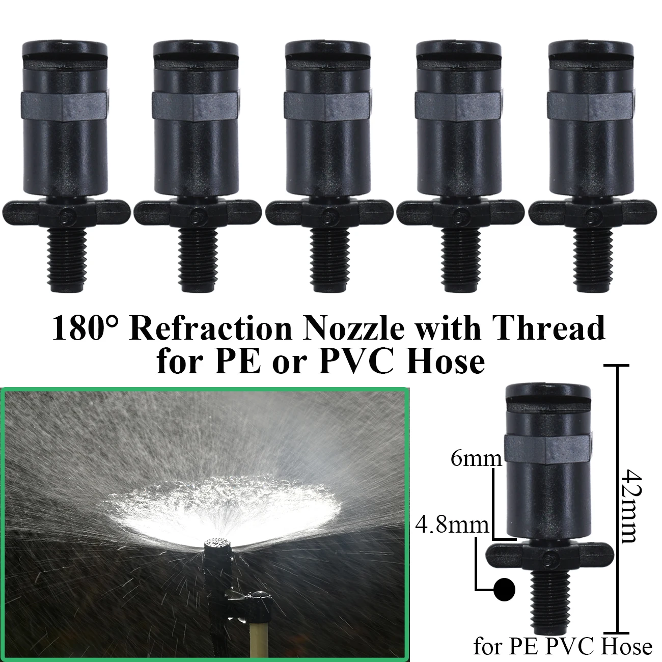 20PCS 180 Degree Misting Refraction Spray Nozzle Garden Watering Irrigation w/ Barb Thread for PE Hose Greenhouse Sprayer Lawn