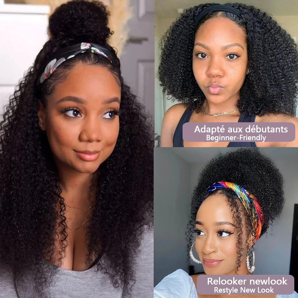 Afro verworrene lockige Stirnband Perücken menschliches Haar brasilia nische Perücken natürliches Haar Remy Haar Perücke für schwarze Frauen auf