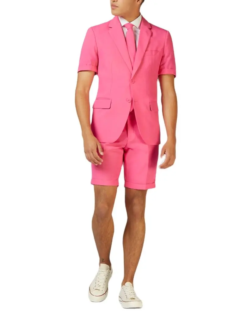 

Summer Men Suits Short Sleeves With Shorts Beach Wedding Groom Wear Dress/Mr. Pink Fashion Latest Design Color Size Tailor-Made