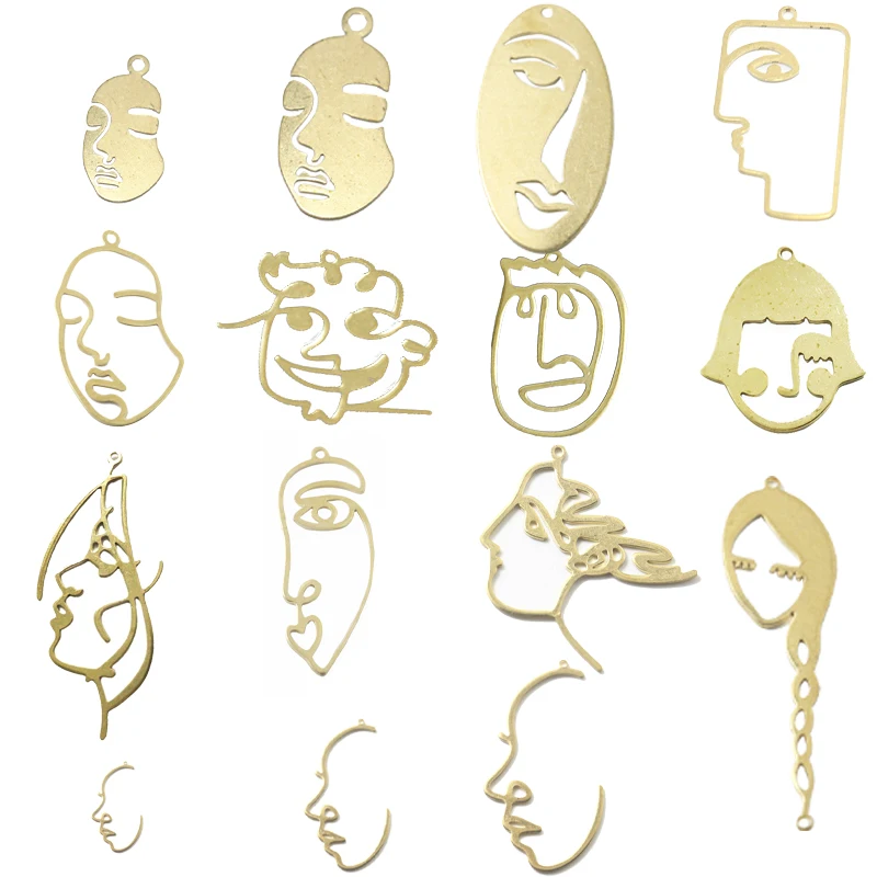 20 Pieces of Brass Retro Face Pendant Face Contour Earring Pendant Trend DIY Jewelry Hand-Made