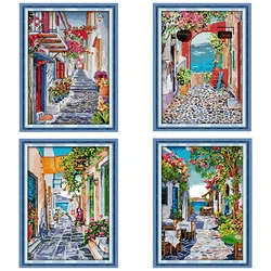 Joy Sunday Cross Stitch Kit DIY Flower Street Scenery Series Embroidery Set 11CT 14CT Counted and Stamped Needlework Home Decor