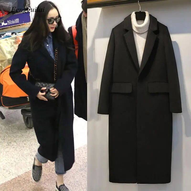 Korea plus cotton warm woolen coat 2020 winter black elegant slim long overcoat solid casual female wool jacket coat clothing