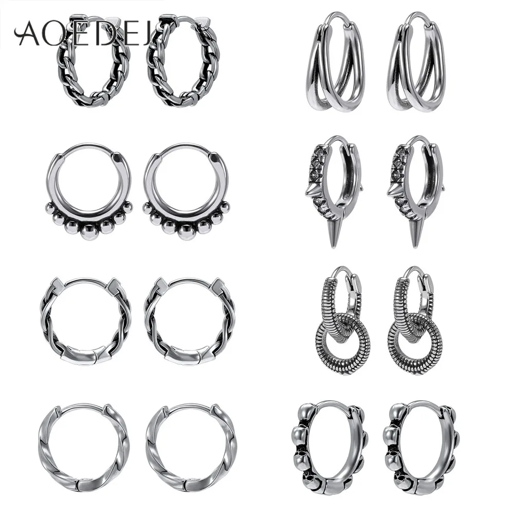 AOEDEJ Mens Punk Stainless Steel Hoop Earrings Rock Roll Earrings Gothic Ear Piercing Hoops Small Ear Rounds Accessories