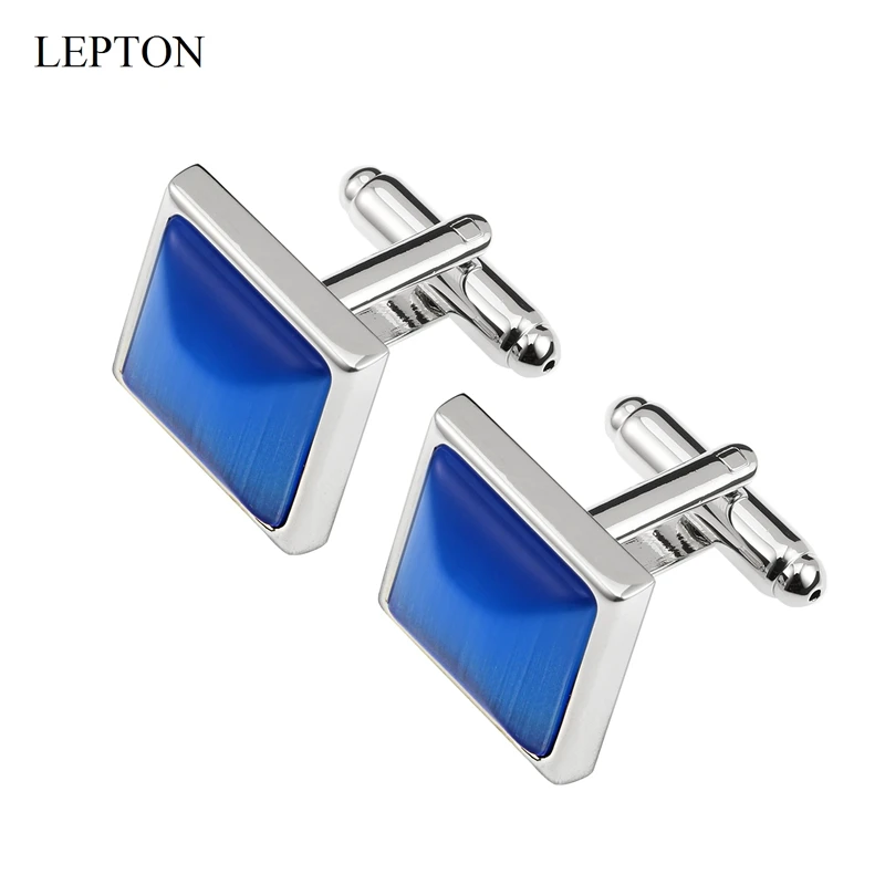 High Quality Blue Opals Stone Cufflinks for Mens Shirt Cuffs Cufflink Lepton Fashion Square Stone Cuff links Relojes gemelos