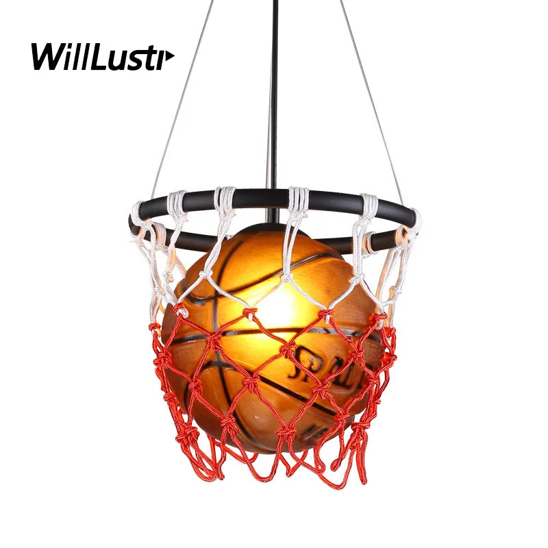 Basketball Pendant Lamp Vintage Suspension Light Kids Boy Room Gym Sports Clothing Shop Bar Glass Hanging Ceiling Chandelier