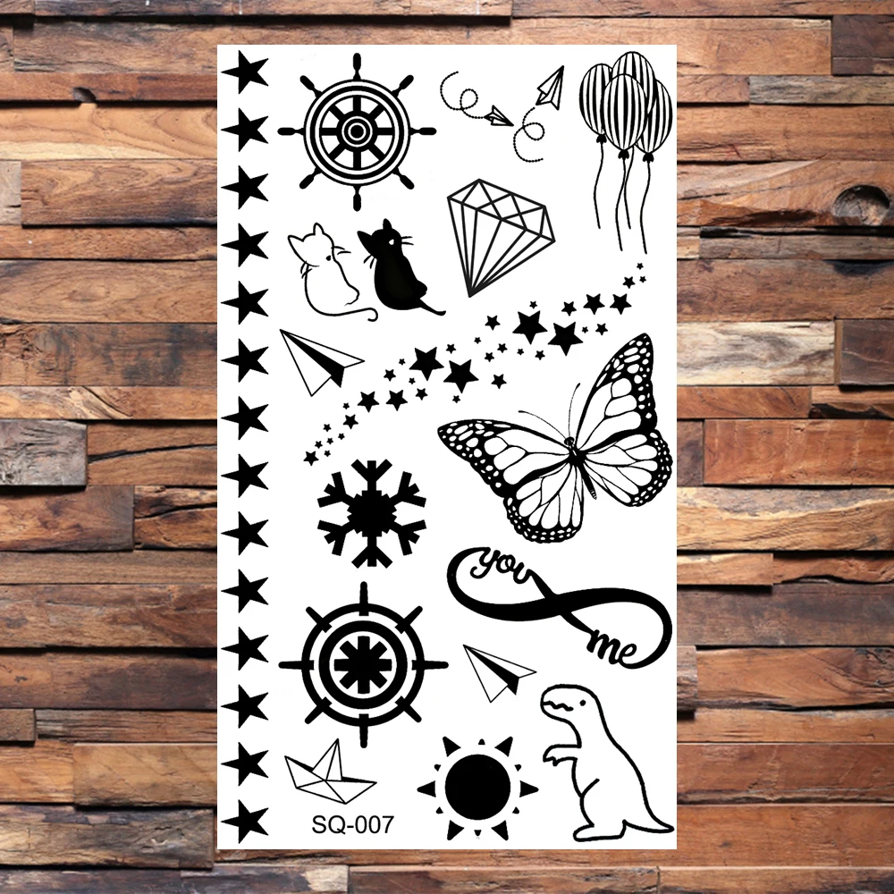 Black Elephant Cartoon Diamond Arrow Temporary Tattoos For Children Adults Realistic Pirate Flower Feather Fake Tatoos Sticker