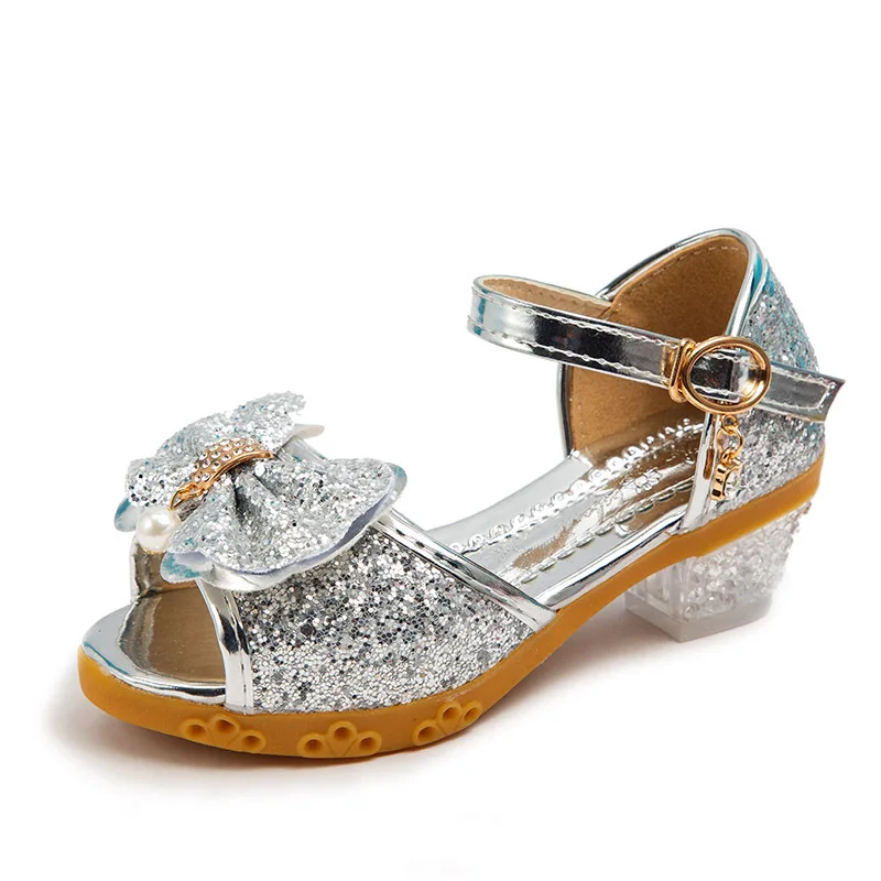 Children's Shoes 2020 New Autumn Casual Glitter Bowknot Children High Heel Girls Shoes Fashion Princess Dance Party Sandals