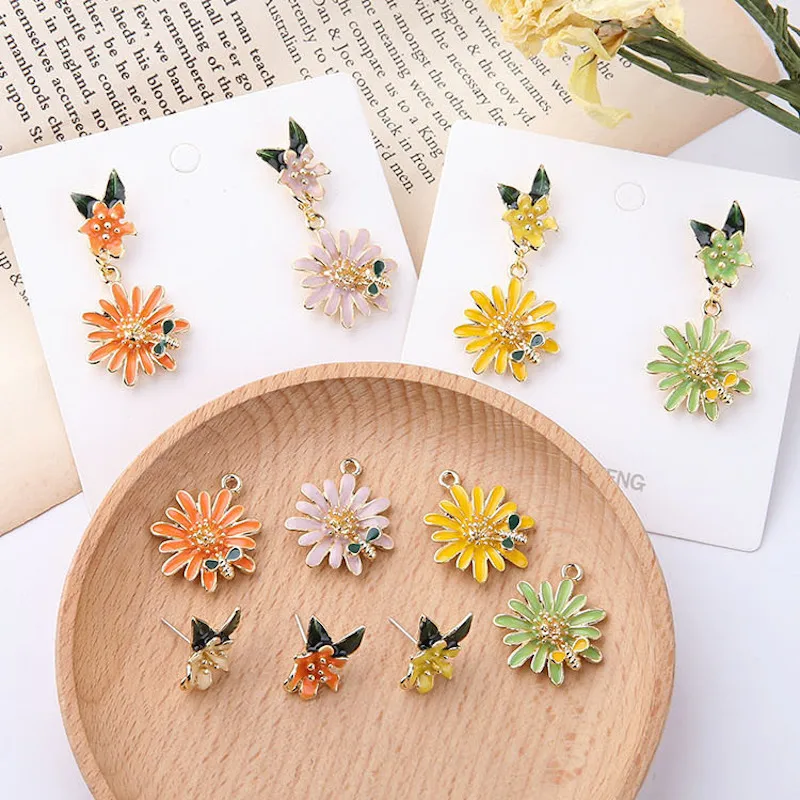 

20pcs enamel flower charm Earrings Dripping oil Ear Studs Connector Posts Pins Base Settings Jewelry handmade DIY material