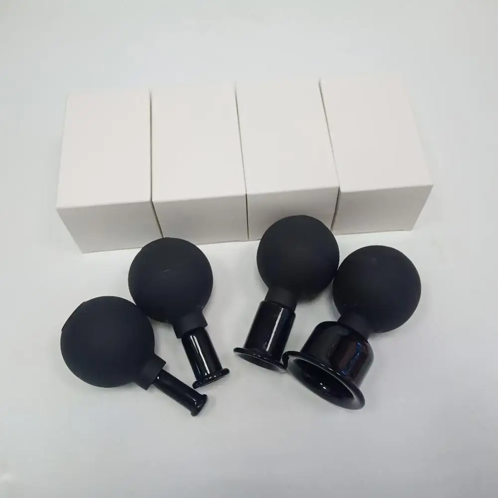 Black Facial Dedicated Face Lift Rubber Silicone Glass Vacuum Suction Massage Cupping Cups Jars