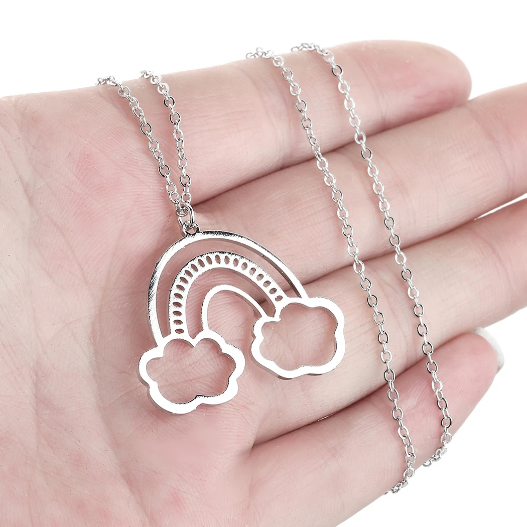 CHENGXUN Hollow Rainbow Clouds Arch Pendant Necklace for Women Girls Stainless Steel Laser Cut Geometric Charm Chain Party