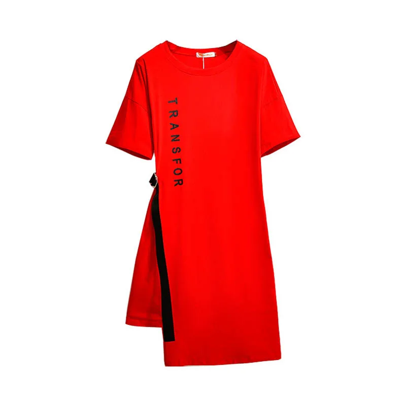 150Kg Plus Size Women\'s Summer Loose Letter T-Shirt Dress Bust 157cm 6XL 7XL 8XL 9XL 10XL Short-Sleeved O-Neck Dress Black Red