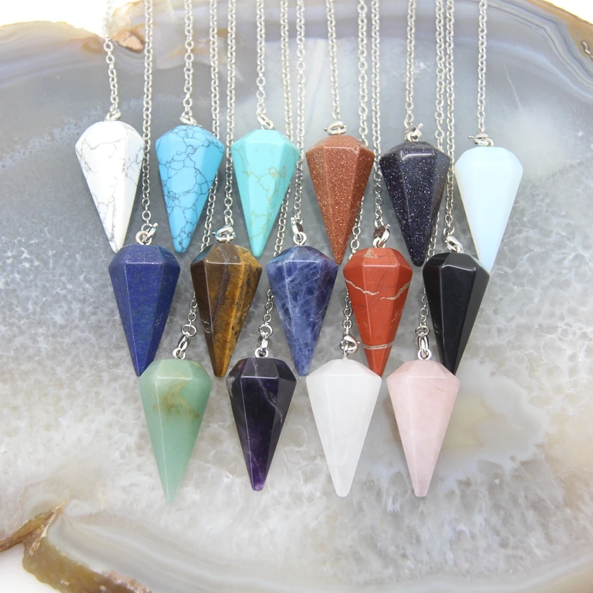 

Natural Stone Obsidian Healing Pendulum,Gem Reiki Heal for Divination Cone Crystal Amulet Pendant Women Necklace Jewelry