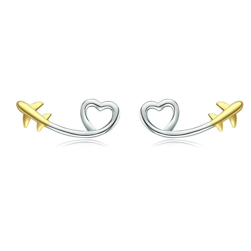 

S925 Sterling Silver Love Airplane Earrings Female Korean Cute Temperament Earrings Small Jewelry