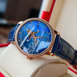 Montre récif Tiger pour femmes, cadran bleu, or Rose, pour amoureux de diamants, RGA1550