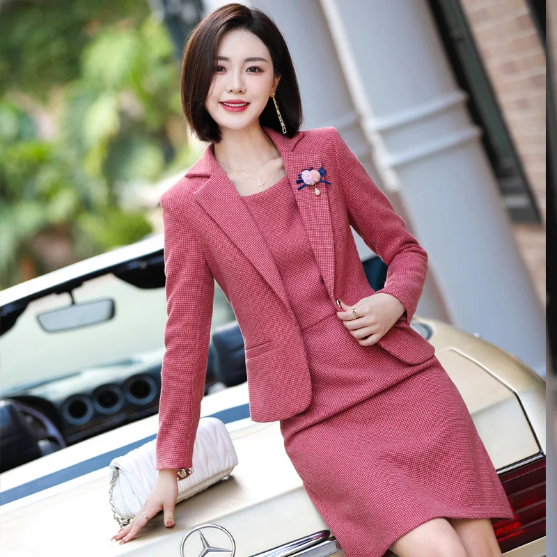 High Quality Fabric Women Business Suits with Dress and Jackets Coat Fall Winter Formal OL Styles Ladies Blazers Work Wear Sets